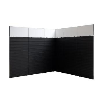 Изложбен ъглов щанд с канално пано FlexiSlot® "Style-Black" с размери 2850 x 2800 мм