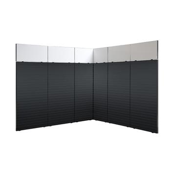 Изложбен ъглов щанд с канално пано FlexiSlot® "Style-Black" с размери 2850 x 2800 мм